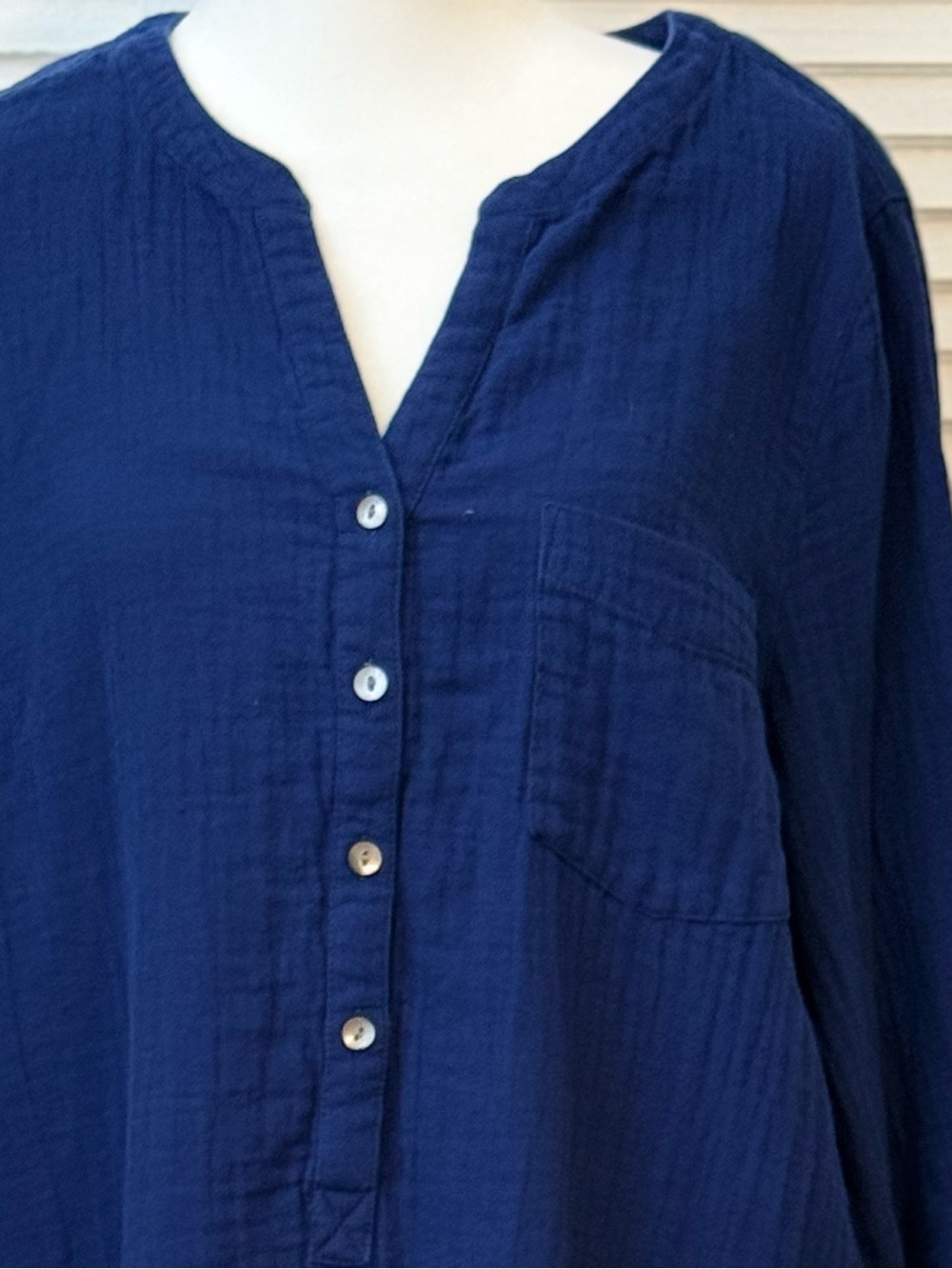 Pure Jill Navy Organic Cotton Gauzy Minimalist midi dress roll tab sleeves Large - Picture 2 of 9